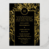 Monogram Editable Black Tuxedo Gold Wreath Wedding Folie Uitnodiging (Voorkant)