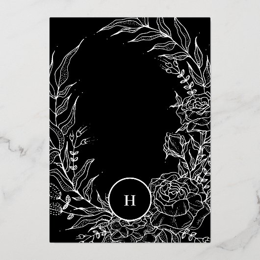 Monogram Editable Black Tuxedo Gold Wreath Wedding Folie Uitnodiging (Achterkant)