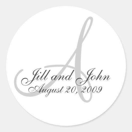 Monogram Een Bruiloft Witte Bruid Groom Seal Stick Ronde Sticker (Voorkant)