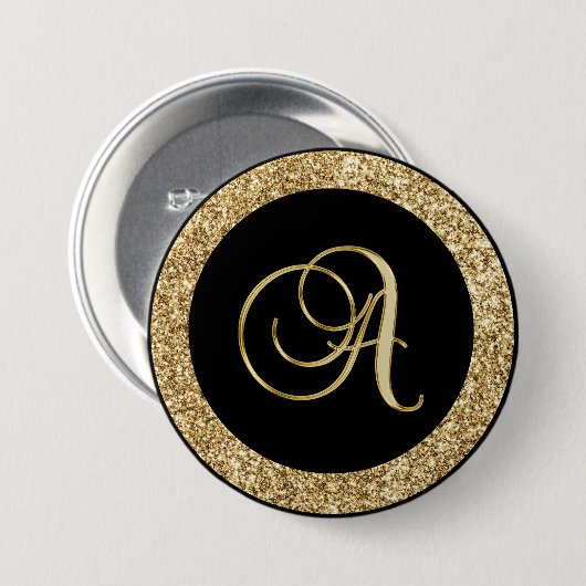Monogram, een elegant gouden schrift ronde button 7,6 cm (Voorkant /achterkant)