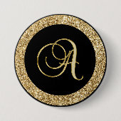Monogram, een elegant gouden schrift ronde button 7,6 cm (Voorkant)