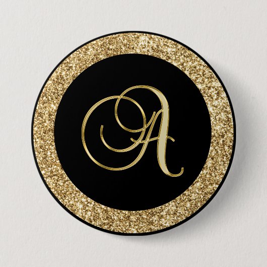 Monogram, een elegant gouden schrift ronde button 7,6 cm (Voorkant)