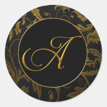 Monogram Een Gouden en Zwarte Damast Huwelijkszege