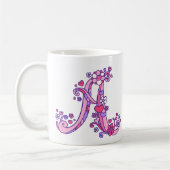 Monogram Een hart en bloemen roze paarse mok (Links)