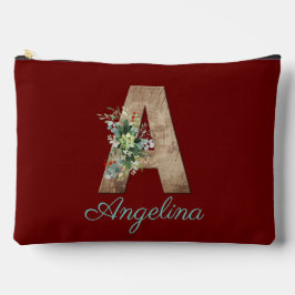 Monogram Een houten letter donkerrode bloem Etui