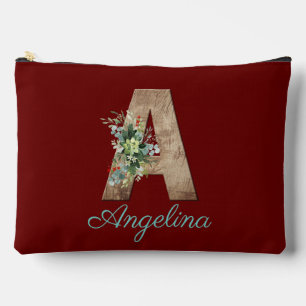 Monogram Een houten letter donkerrode bloem Etui