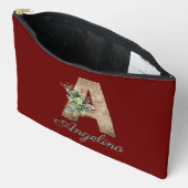 Monogram Een houten letter donkerrode bloem Etui (Open)