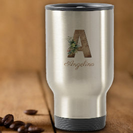 Monogram Een houten letter rode bloem Reisbeker