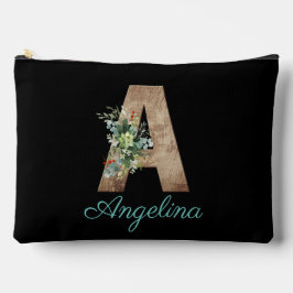 Monogram Een houten letter rode bloem zwart Etui