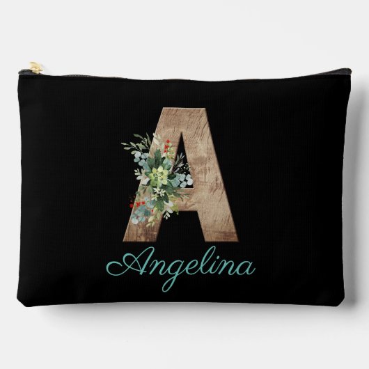 Monogram Een houten letter rode bloem zwart Etui (Voorkant)