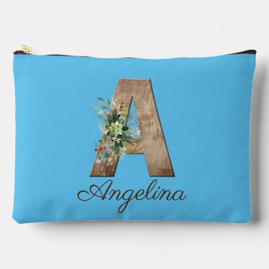 Monogram Een houten letter rood bloemblauw Etui (Voorkant)