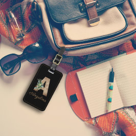 Monogram Een houtletter rood bloem Bagagelabel