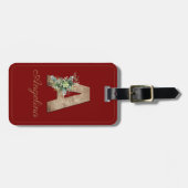 Monogram Een houtletter rood bloem Bagagelabel (Voorkant horizontaal)