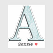 Monogram Een Initiaal Die Cut Sticker Blauw Damask (Vel)