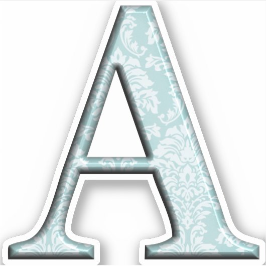 Monogram Een Initiaal Die Cut Sticker Blauw Damask (Voorkant)
