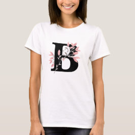 Monogram Eén Letter met Roze Bloemensprays T-shirt