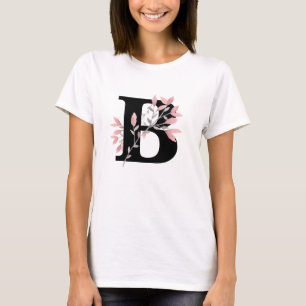 Monogram Eén Letter met Roze Bloemensprays T-shirt