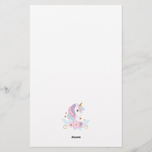 Monogram Eenhoorn Roze Blauw Goud, Girly Briefpapier (Achterkant)