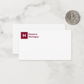 Monogram Eenvoudig Burgundy Persoonlijk Script Notitiekaartje (Voorkant / Achterkant in situ)