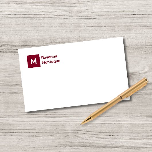 Monogram Eenvoudig Burgundy Persoonlijk Script Notitiekaartje