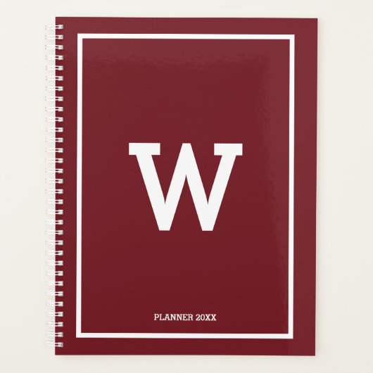 Monogram eenvoudig Burgundy Red Initiaal Planner (Voorkant)