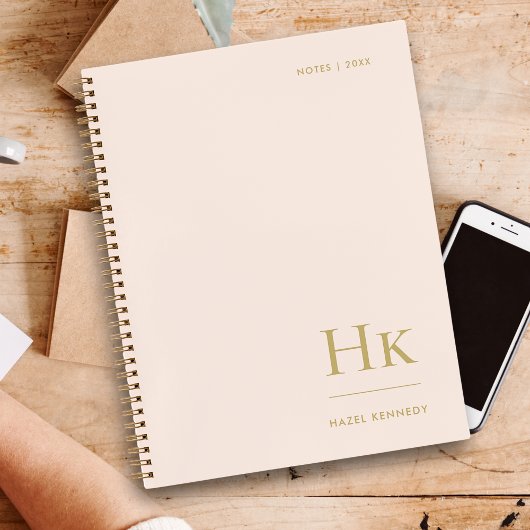 Monogram Eenvoudig Elegant Blush Goud Gepersonalis Notitieboek