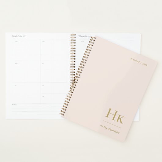 Monogram Eenvoudig Elegant Blush Goud Gepersonalis Planner (Display)