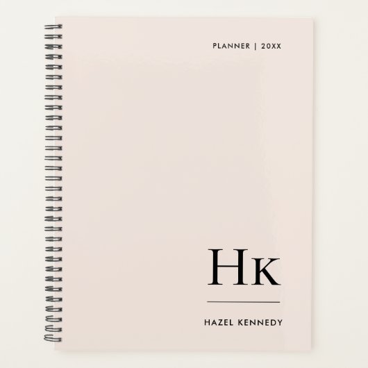 Monogram Eenvoudig Elegant Blush Roze Gepersonalis Planner (Voorkant)