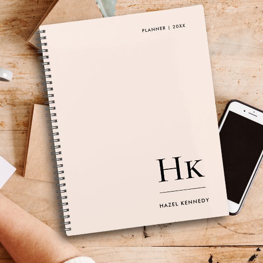 Monogram Eenvoudig Elegant Blush Roze Gepersonalis Planner