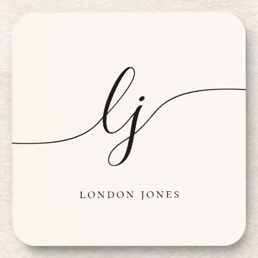 Monogram Eenvoudig Elegant Chic Script Vrouwelijk Bier Onderzetter (Voorkant)