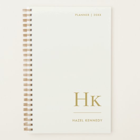 Monogram Eenvoudig Elegant Ivoor Goud Persoonlijk Planner (Voorkant)