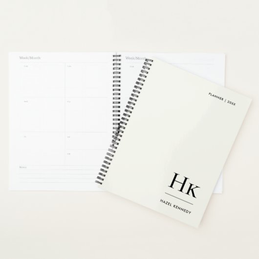 Monogram Eenvoudig Elegant Ivoorwit Persoonlijk Planner (Display)