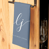 Monogram Eenvoudig Elegant Kalligrafie Marine Scri Theedoek