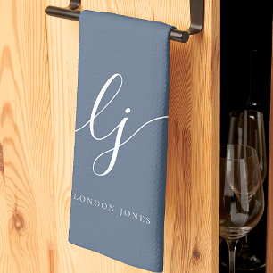 Monogram Eenvoudig Elegant Kalligrafie Marine Scri Theedoek