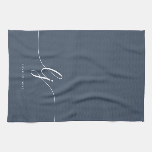 Monogram Eenvoudig Elegant Kalligrafie Marine Scri Theedoek (Horizontaal)