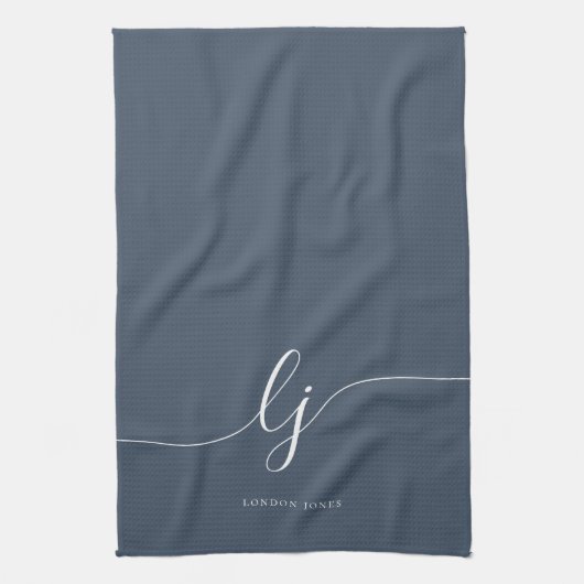 Monogram Eenvoudig Elegant Kalligrafie Marine Scri Theedoek (Verticaal)