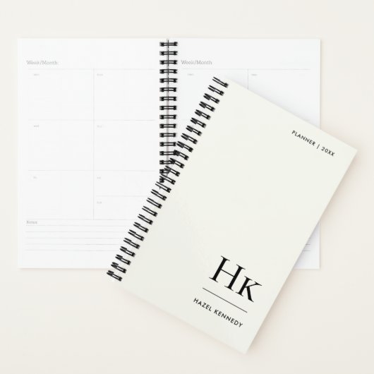 Monogram Eenvoudig Elegant Minimaal Ivoor Persoonl Planner (Display)