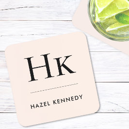 Monogram Eenvoudig Elegant Minimalistisch Blush Ro Bier Onderzetter