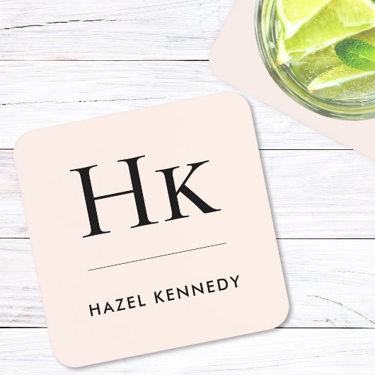 Monogram Eenvoudig Elegant Minimalistisch Blush Ro Bier Onderzetter