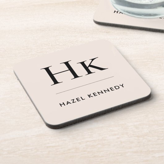 Monogram Eenvoudig Elegant Minimalistisch Blush Ro Bier Onderzetter (Linkerzijde)