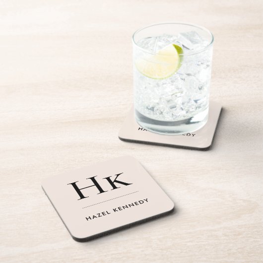 Monogram Eenvoudig Elegant Minimalistisch Blush Ro Bier Onderzetter (Rechterzijde)