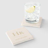 Monogram Eenvoudig Elegant Minimalistisch Monogram Stenen Onderzetter (Zijkant)