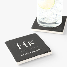 Monogram Eenvoudig Elegant Minimalistisch Naam Zwa Stenen Onderzetter