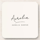 Monogram Eenvoudig Elegant Script Minimaal Vrouwel Bier Onderzetter (Voorkant)