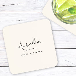 Monogram Eenvoudig Elegant Script Minimaal Vrouwel Bier Onderzetter