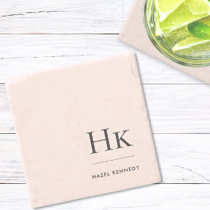 Monogram Eenvoudig Elegant Vrouwelijk Blush Roze Stenen Onderzetter