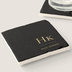 Monogram Eenvoudig Elegant Vrouwelijk Zwart Goud Stenen Onderzetter