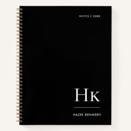 Monogram Eenvoudig Elegant Zwart Gepersonaliseerde Notitieboek