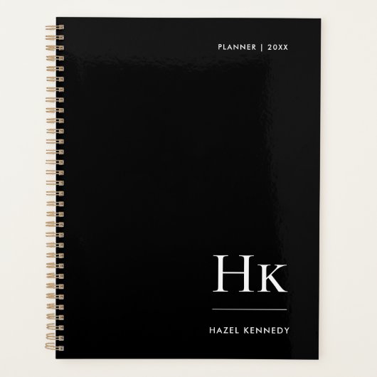 Monogram Eenvoudig Elegant Zwart Gepersonaliseerde Planner (Voorkant)