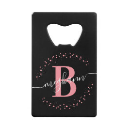 Monogram eenvoudig Girly Pink Zwarte Naam Creditkaart Flessenopener